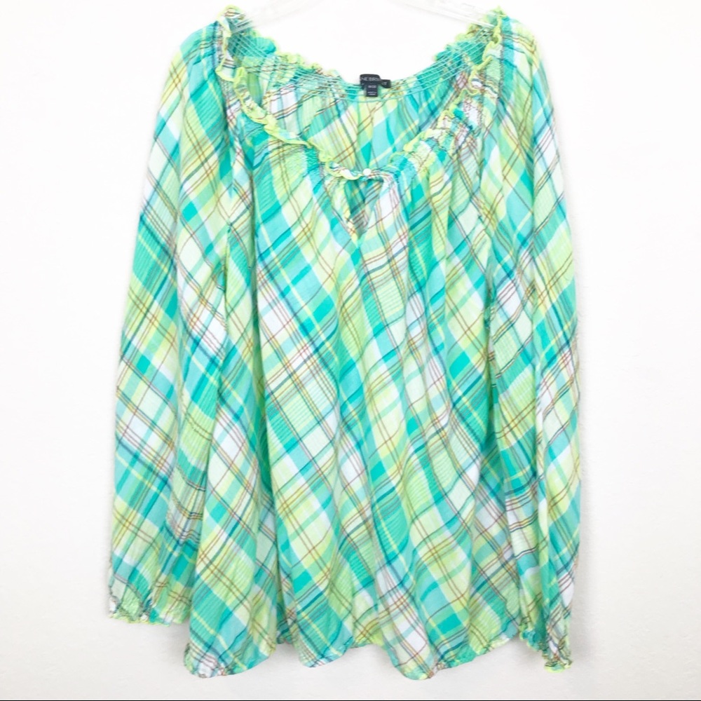 Lane Bryant Plaid Ruffle Blouse Plus Size 18/20